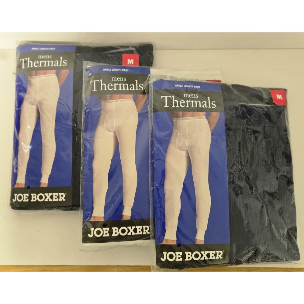 Set of 3 Vintage Joe Boxer  Men's Sz M Blue Cream Thermal Pant Ankle Length NEW